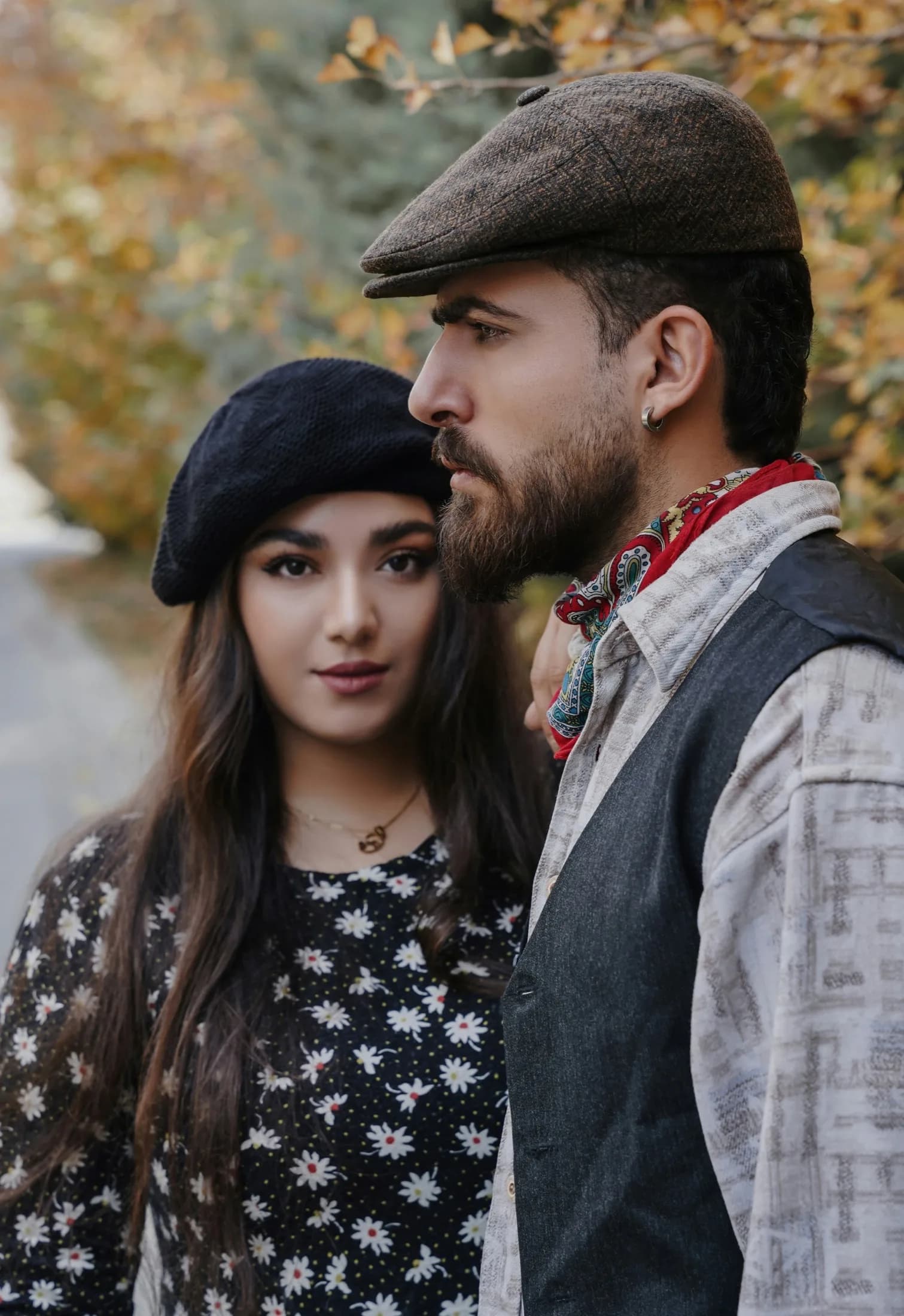 Turkish couple smiling together at night